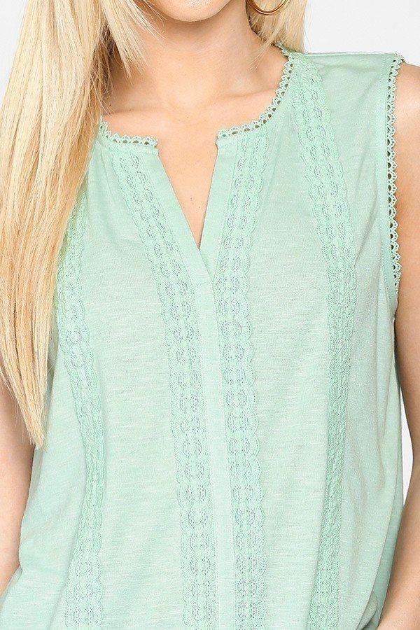 Sleeveless Lace Trim Tunic Top With Scoop Hem - Clothes For Her Online Store