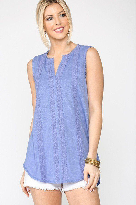 Sleeveless Lace Trim Tunic Top With Scoop Hem - Clothes For Her Online Store