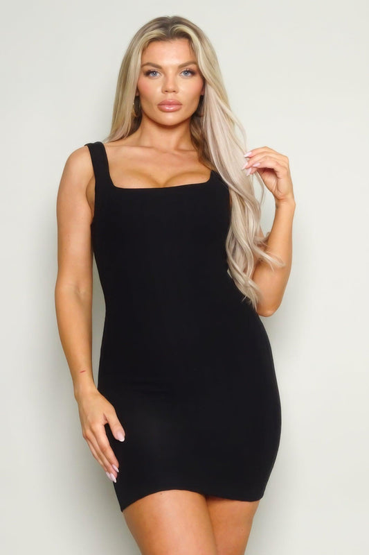 Sleeveless Square Neck Knit Mini Dress - Clothes For Her Online Store