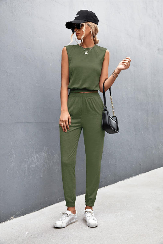 Sleeveless Top and Joggers Set - Clothes For Her Online Store