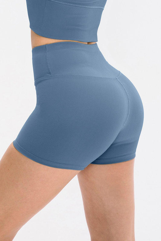 Slim Fit Wide Waistband Sports Shorts - Clothes For Her Online Store