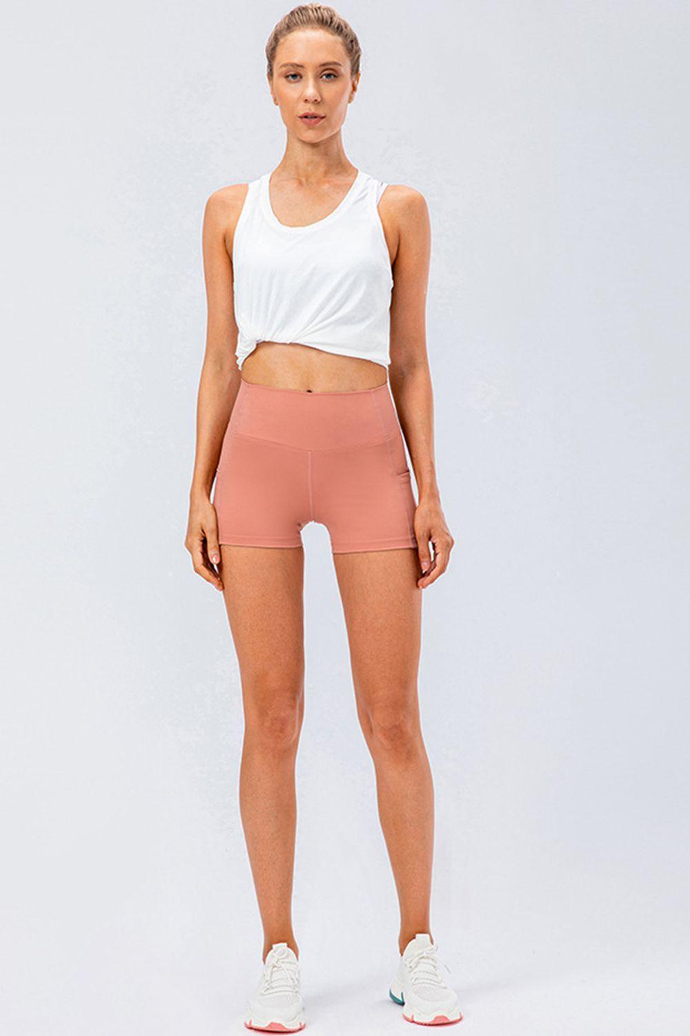 Slim Fit Wide Waistband Sports Shorts - Clothes For Her Online Store