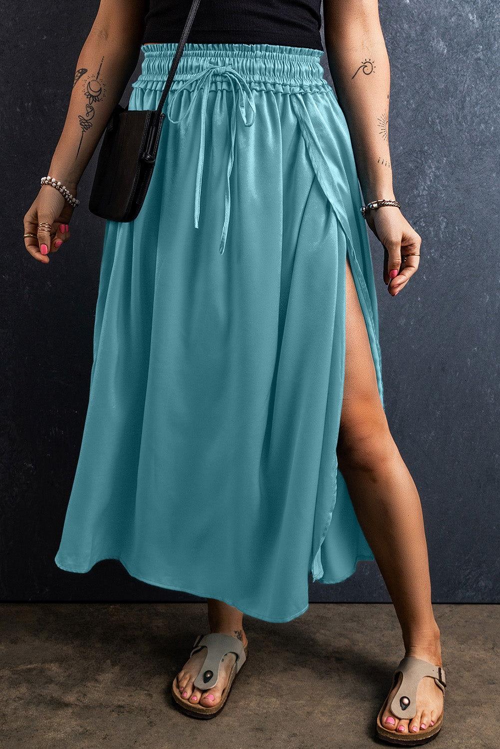 Slit Drawstring Elastic Waist Skirt - Clothes For Her Online Store