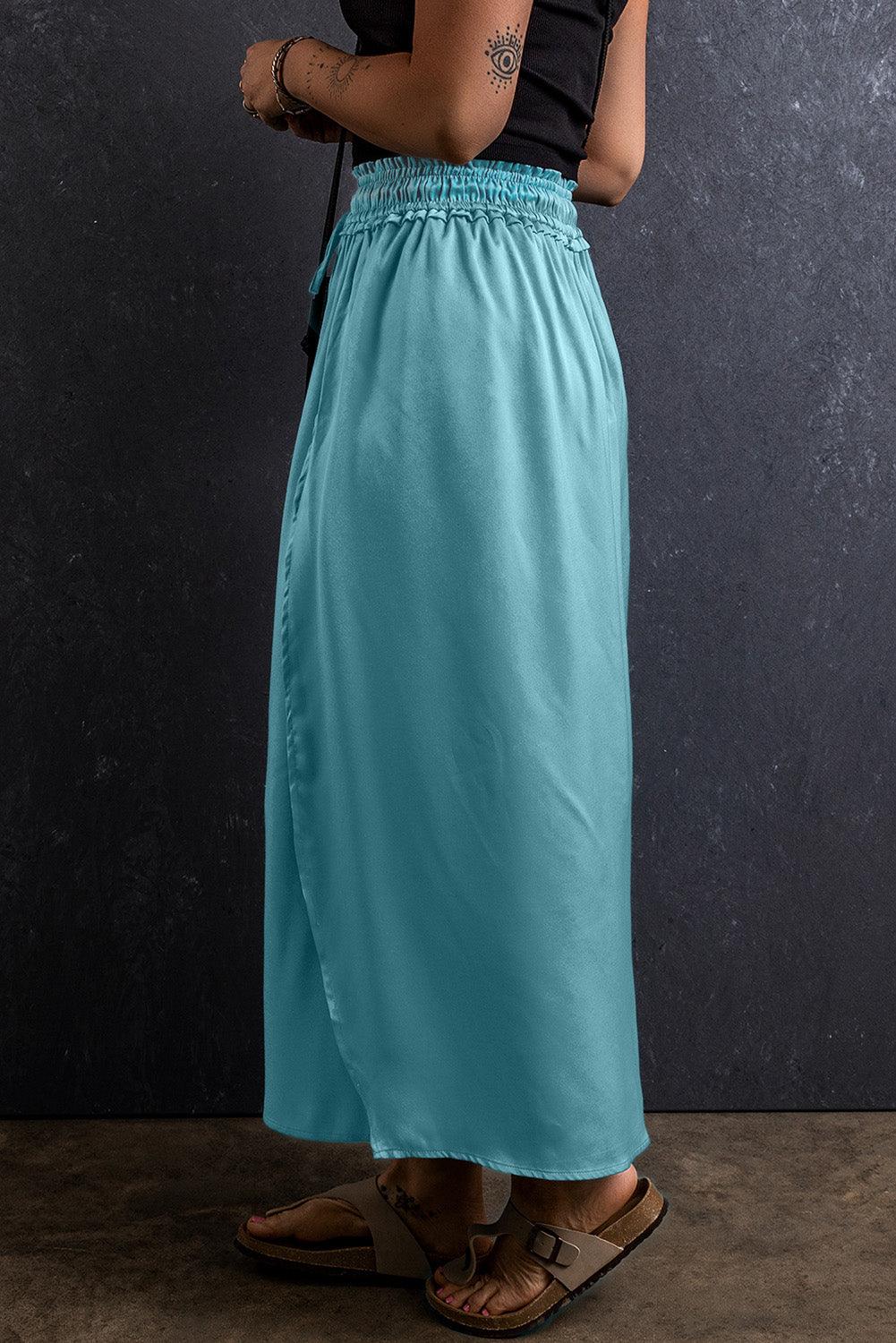 Slit Drawstring Elastic Waist Skirt - Clothes For Her Online Store