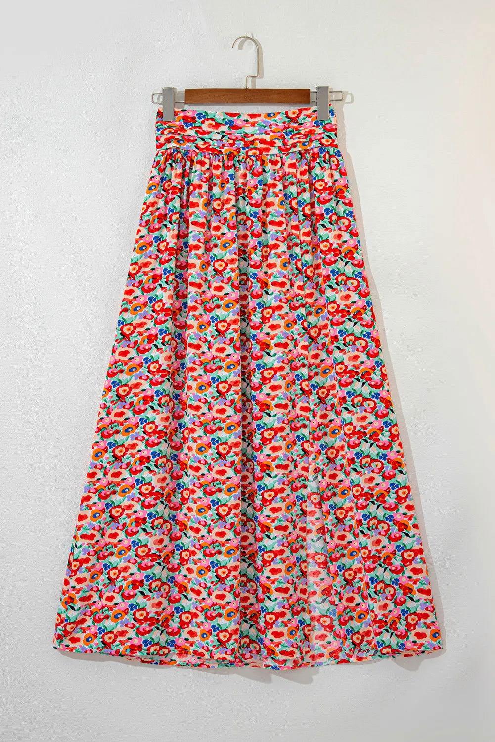 Slit Floral Midi Skirt - Clothes For Her Online Store