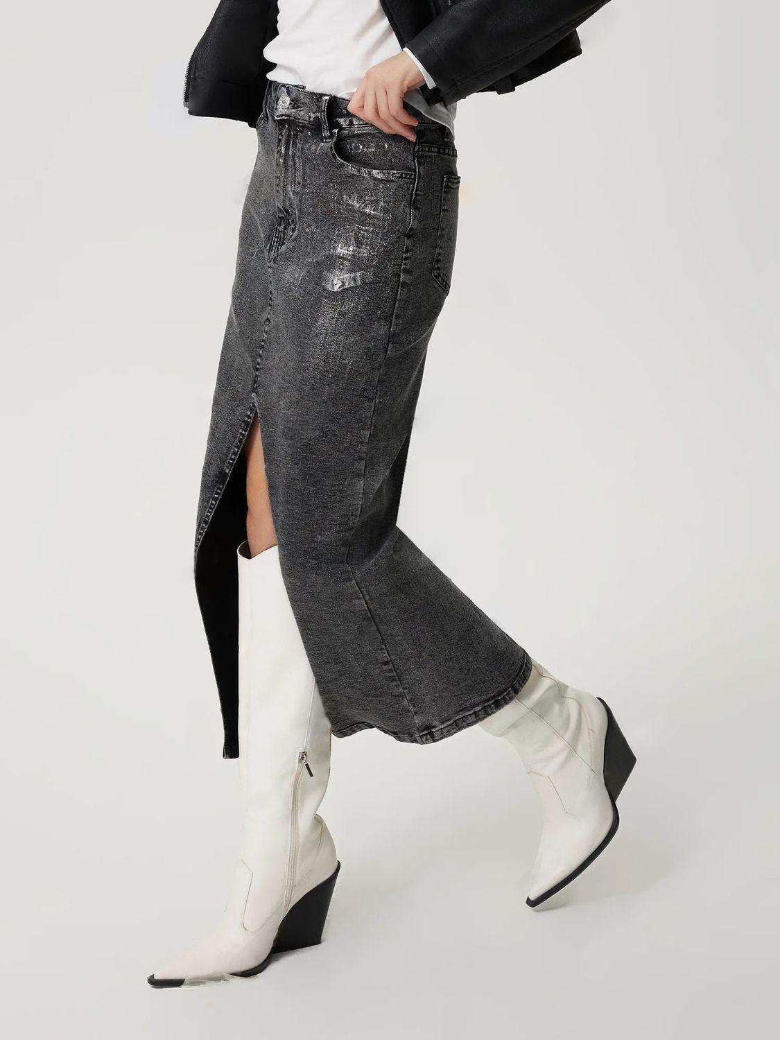 Slit Midi Denim Skirt with Pockets - Clothes For Her Online Store