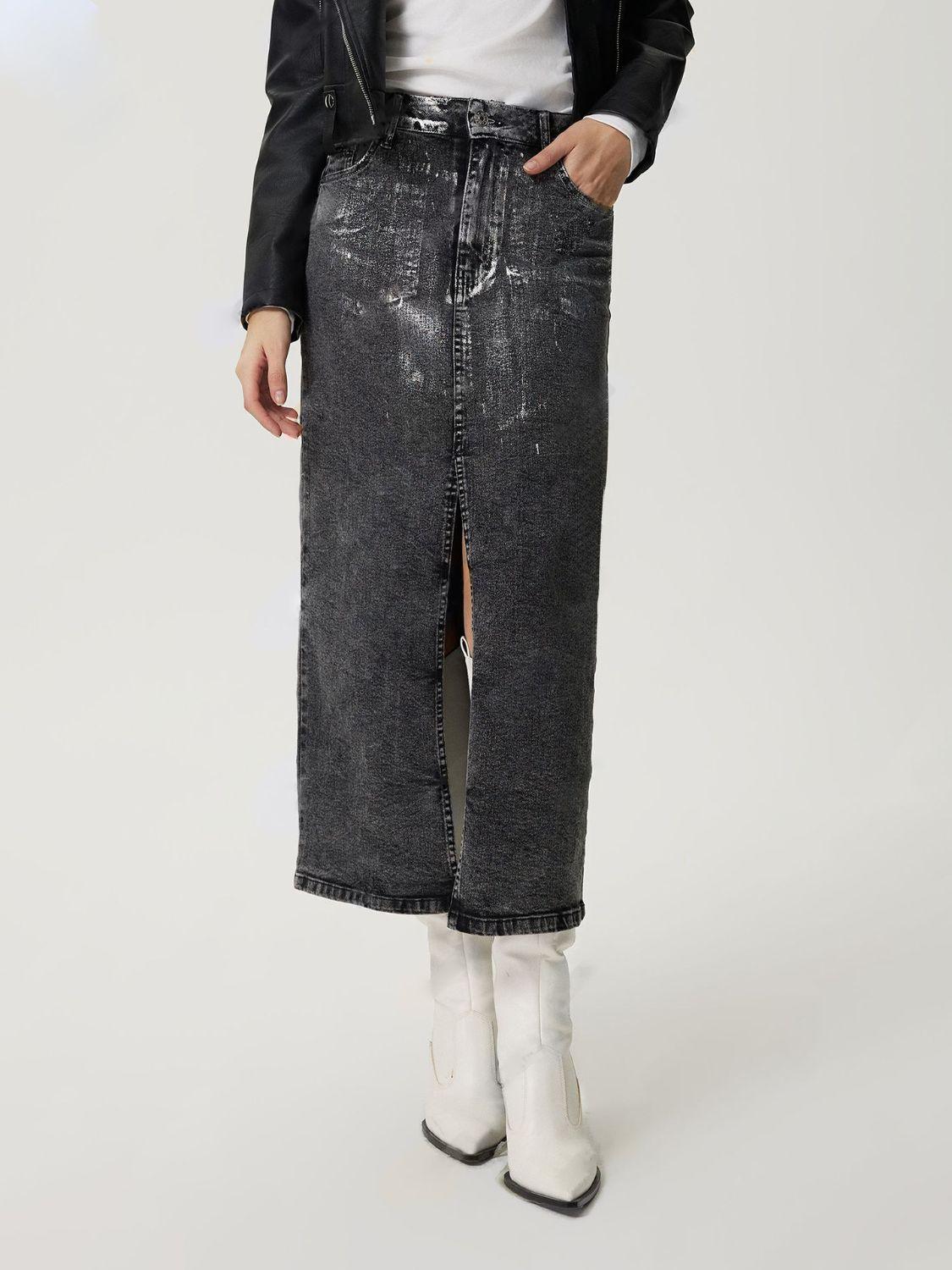Slit Midi Denim Skirt with Pockets - Clothes For Her Online Store