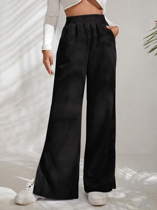 Slit Pocketed High Waist Wide Leg Pants - Clothes For Her Online Store