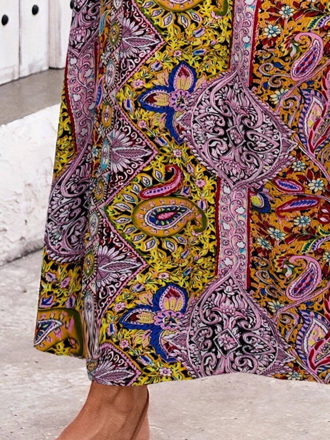 Slit Printed Elastic Waist Skirt - Clothes For Her Online Store