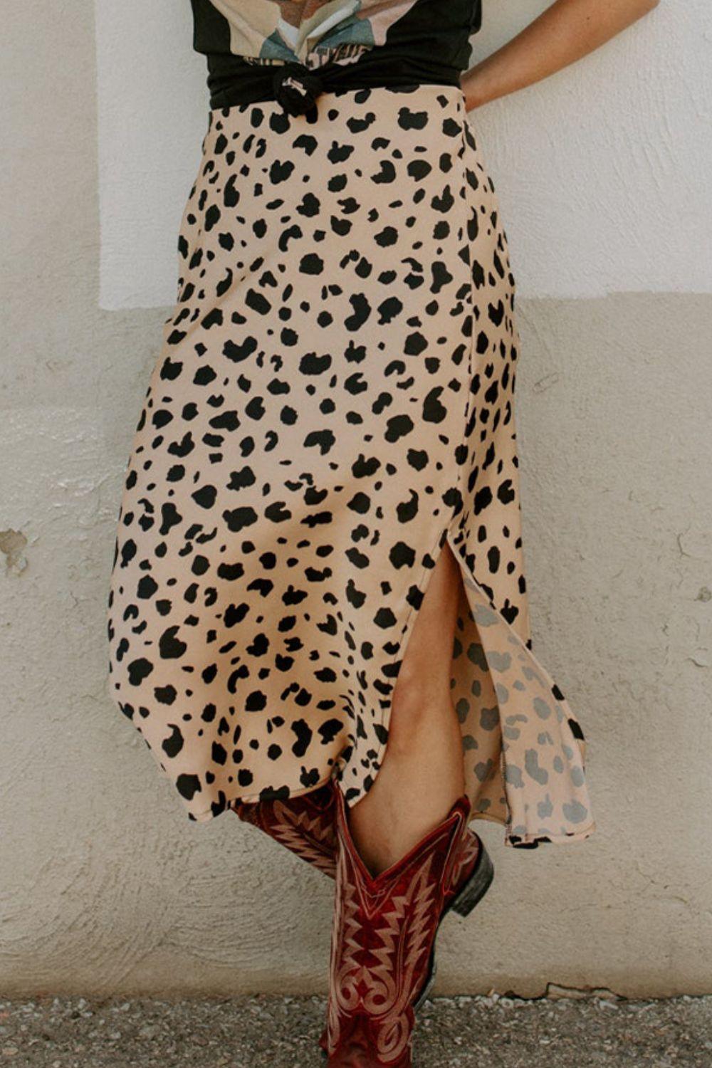 Slit Printed Midi Skirt - Clothes For Her Online Store