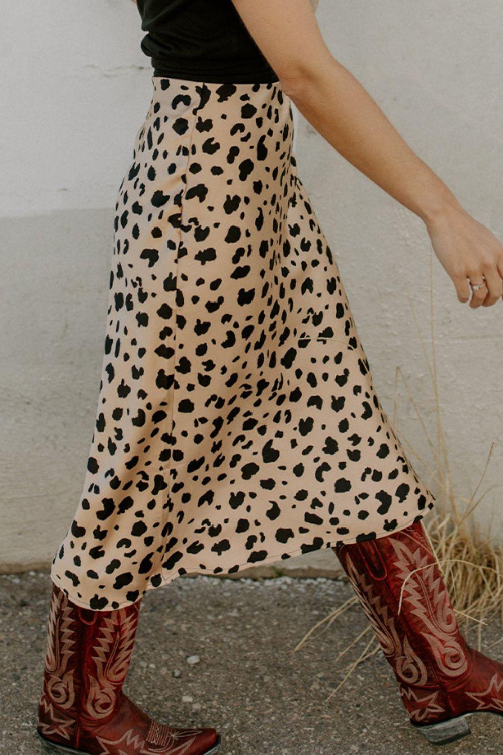 Slit Printed Midi Skirt - Clothes For Her Online Store
