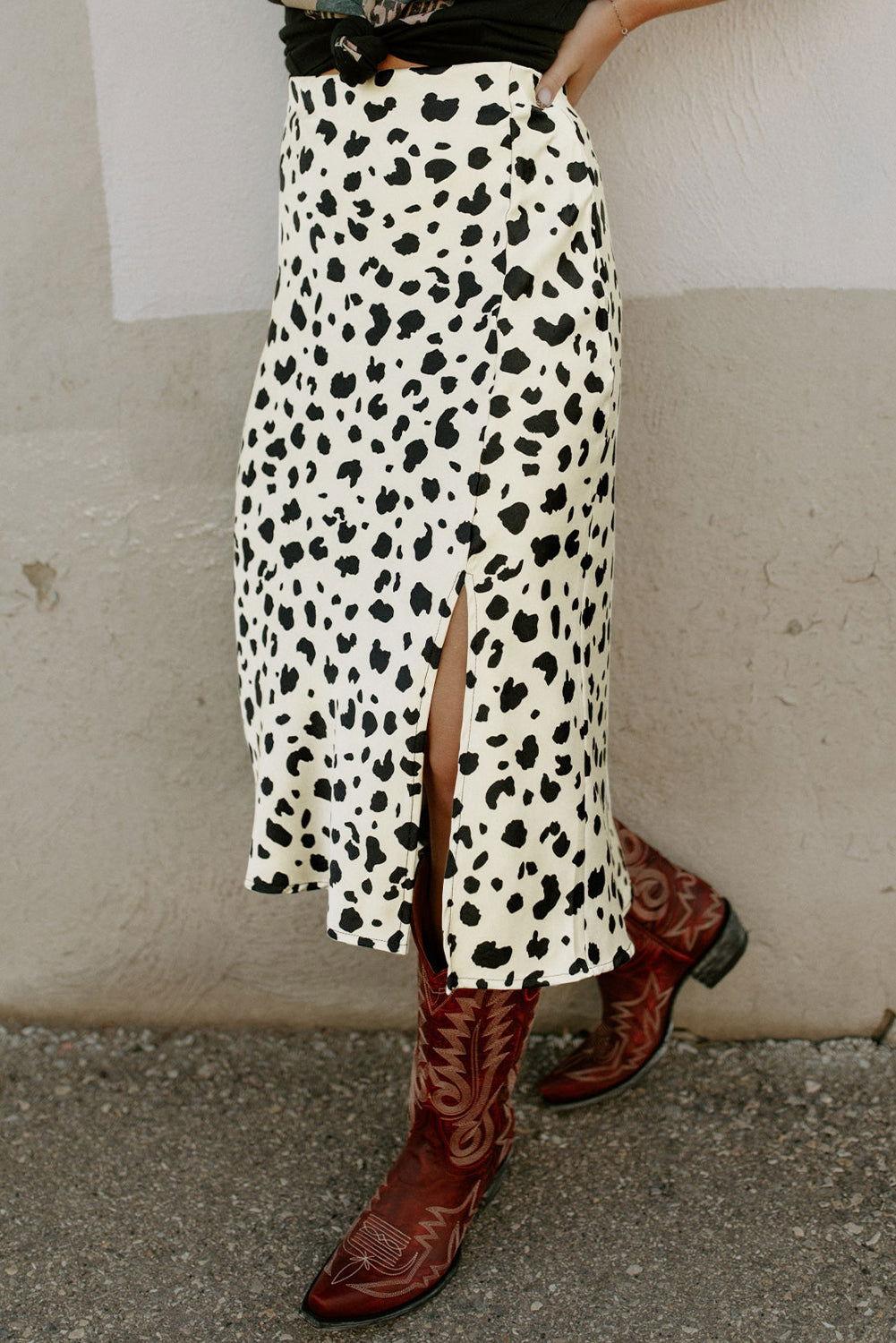Slit Printed Midi Skirt - Clothes For Her Online Store