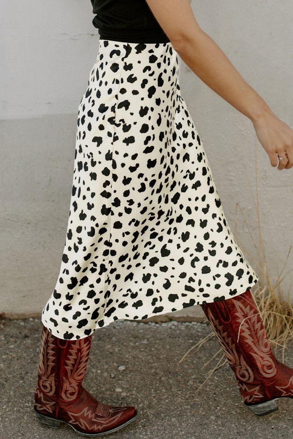 Slit Printed Midi Skirt - Clothes For Her Online Store