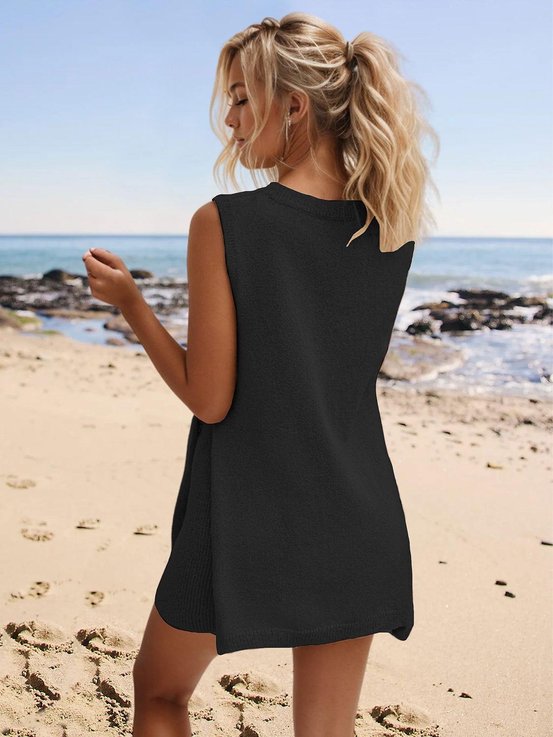 Slit Round Neck Top and Shorts Set - Clothes For Her Online Store