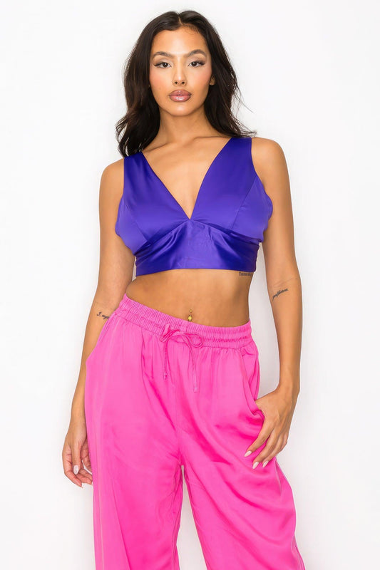 Smock V-neck Satin Bra Top - Clothes For Her Online Store