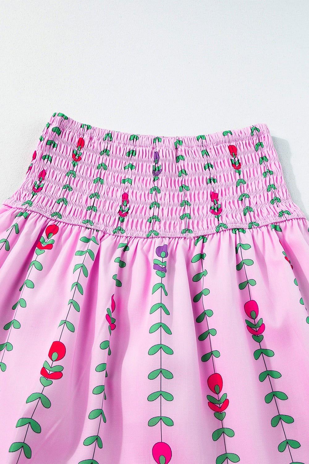 Smocked Printed High Waist Skirt - Clothes For Her Online Store