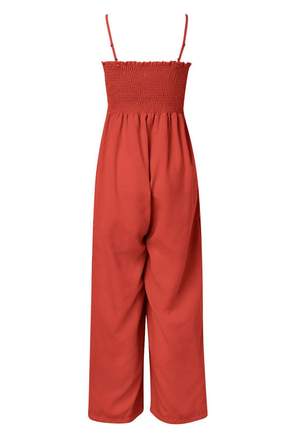 Smocked Spaghetti Strap Wide Leg Jumpsuit - Clothes For Her Online Store