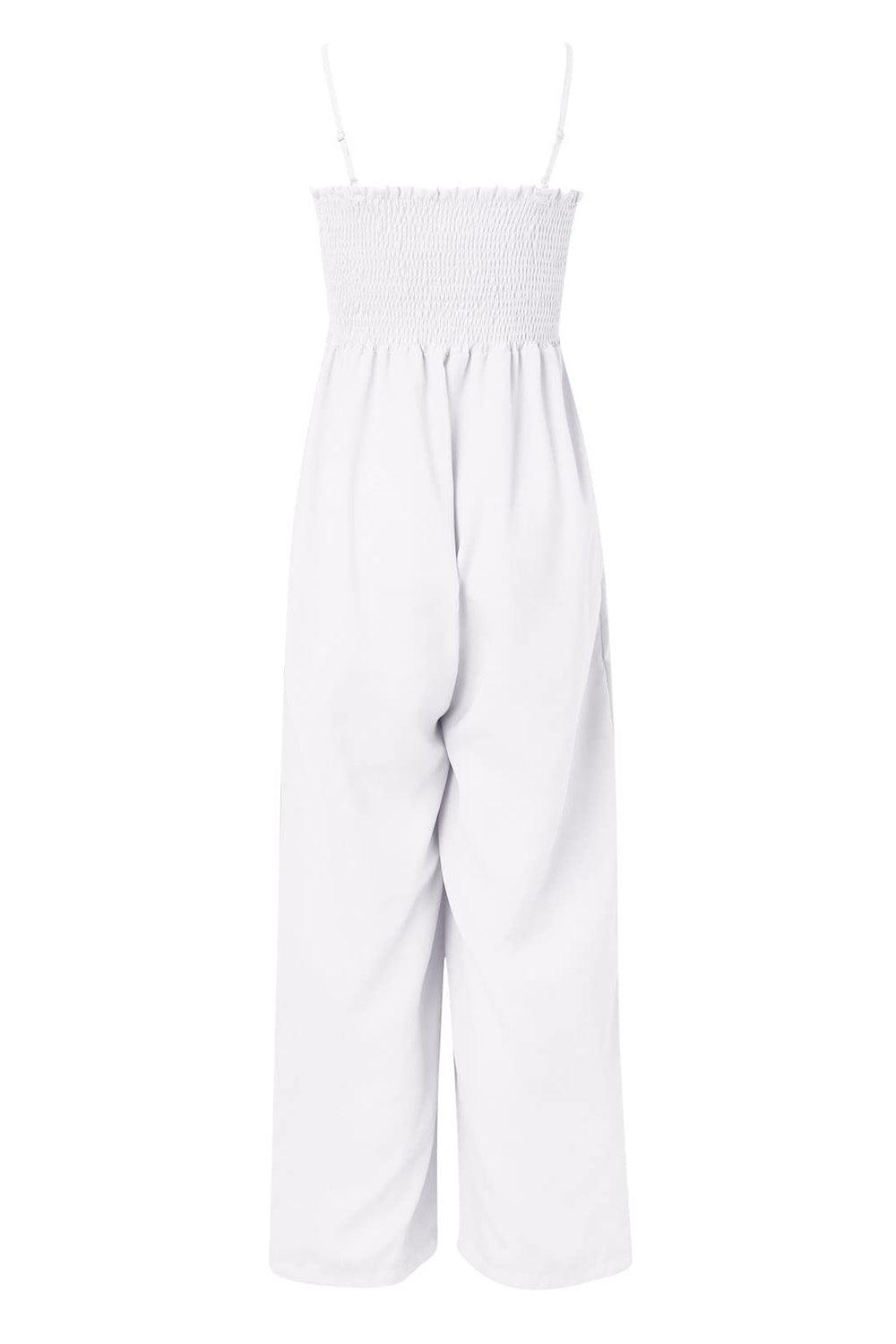 Smocked Spaghetti Strap Wide Leg Jumpsuit - Clothes For Her Online Store