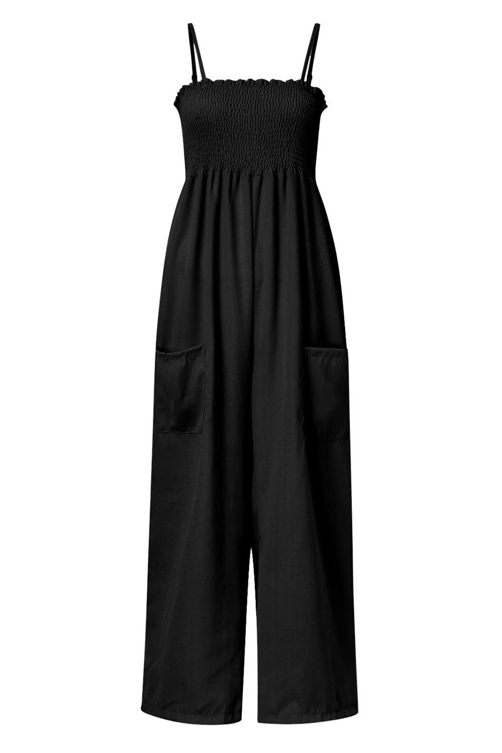 Smocked Spaghetti Strap Wide Leg Jumpsuit - Clothes For Her Online Store