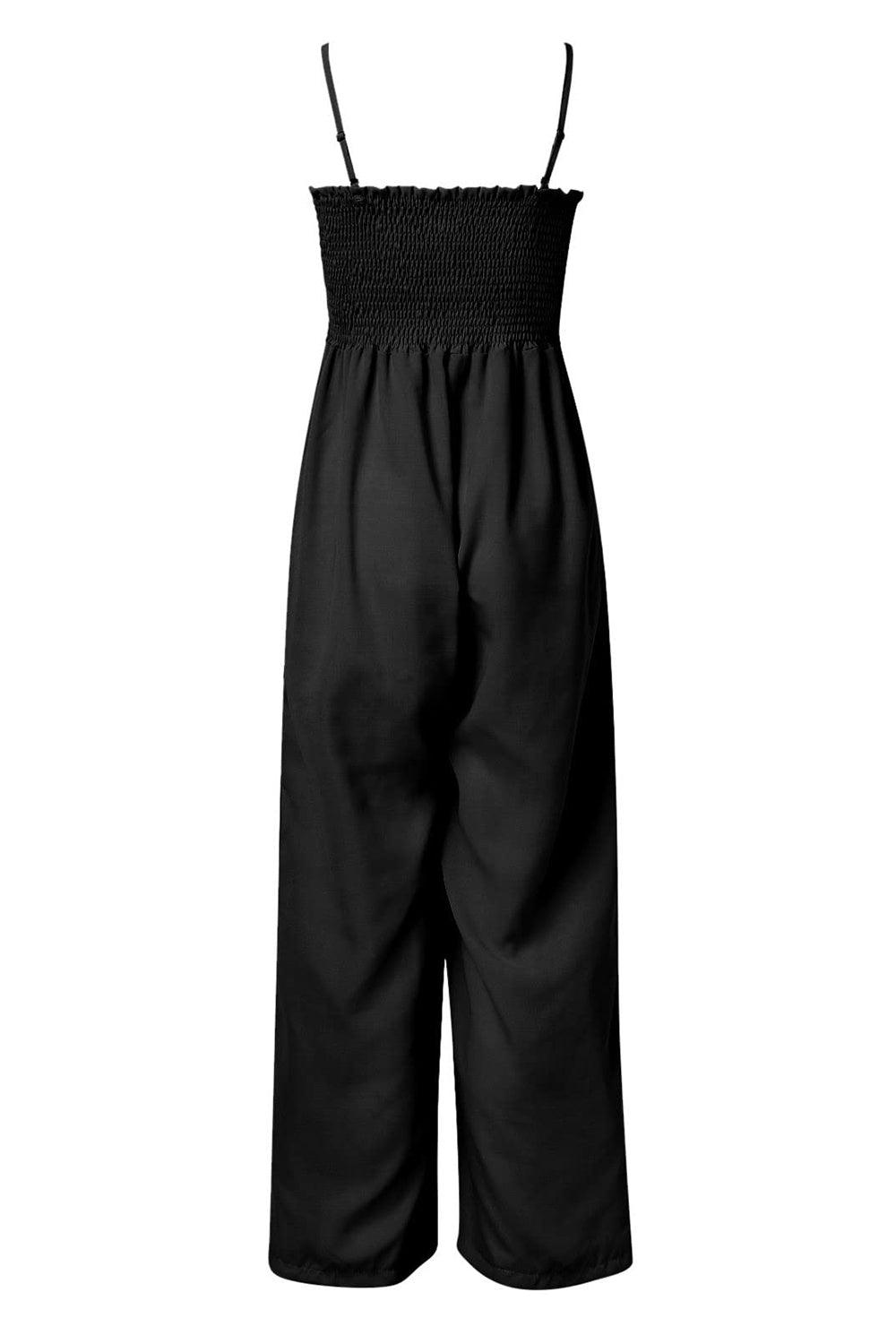 Smocked Spaghetti Strap Wide Leg Jumpsuit - Clothes For Her Online Store