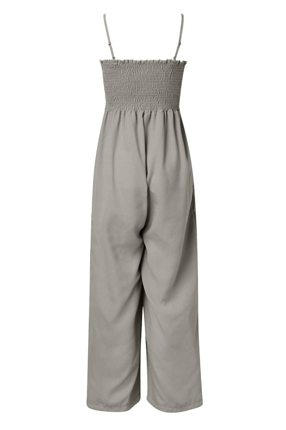 Smocked Spaghetti Strap Wide Leg Jumpsuit - Clothes For Her Online Store