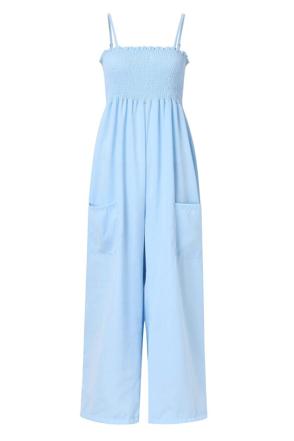 Smocked Spaghetti Strap Wide Leg Jumpsuit - Clothes For Her Online Store
