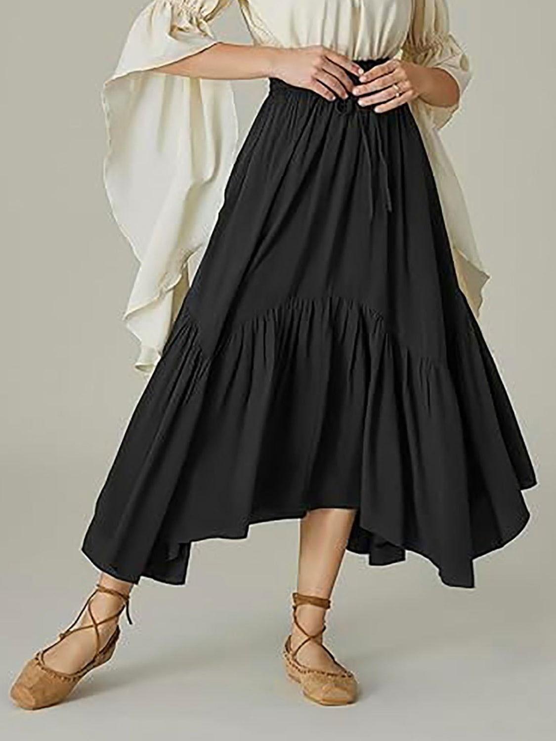 Smocked Waist Band Ruched Layered Skirt - Clothes For Her Online Store