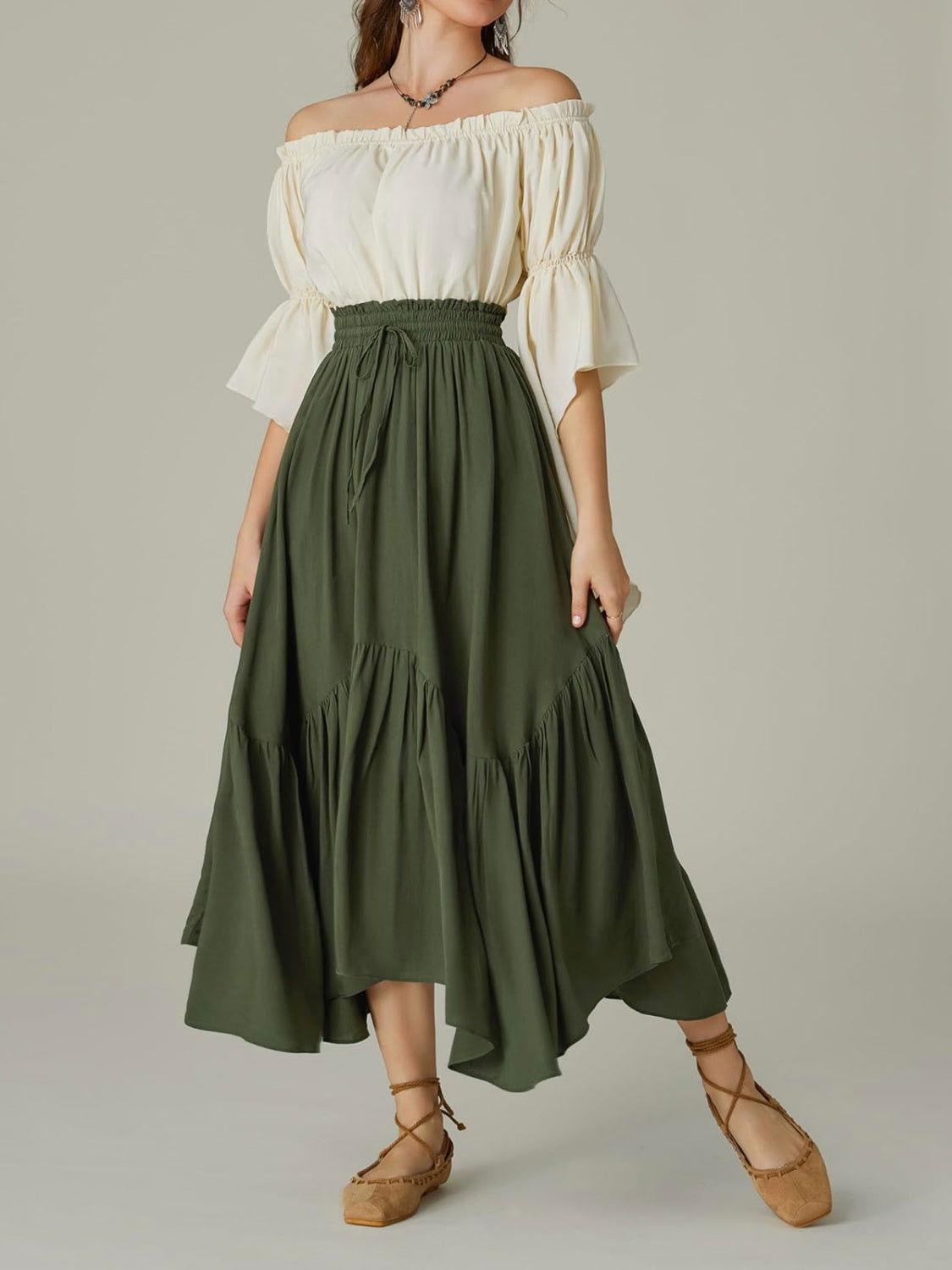 Smocked Waist Band Ruched Layered Skirt - Clothes For Her Online Store