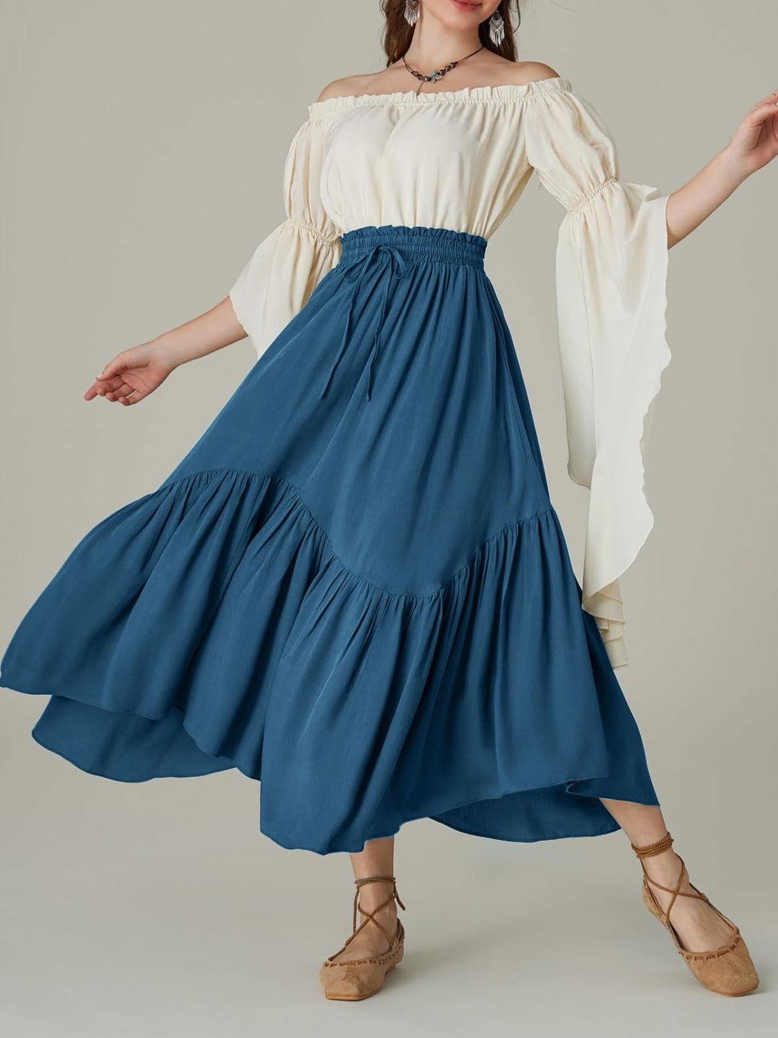 Smocked Waist Band Ruched Layered Skirt - Clothes For Her Online Store