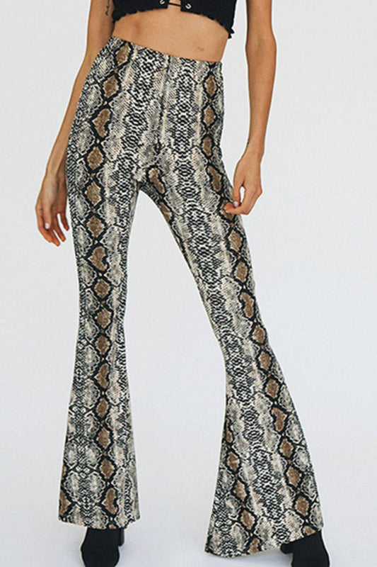 Snakeskin Print Flare Pants - Clothes For Her Online Store