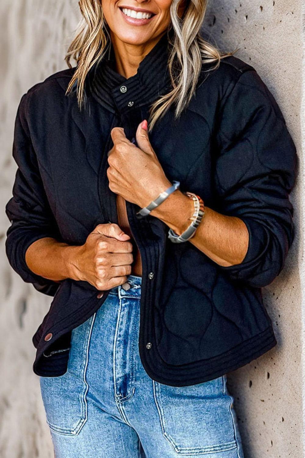 Snap Down Baseball Collar Jacket - Clothes For Her Online Store