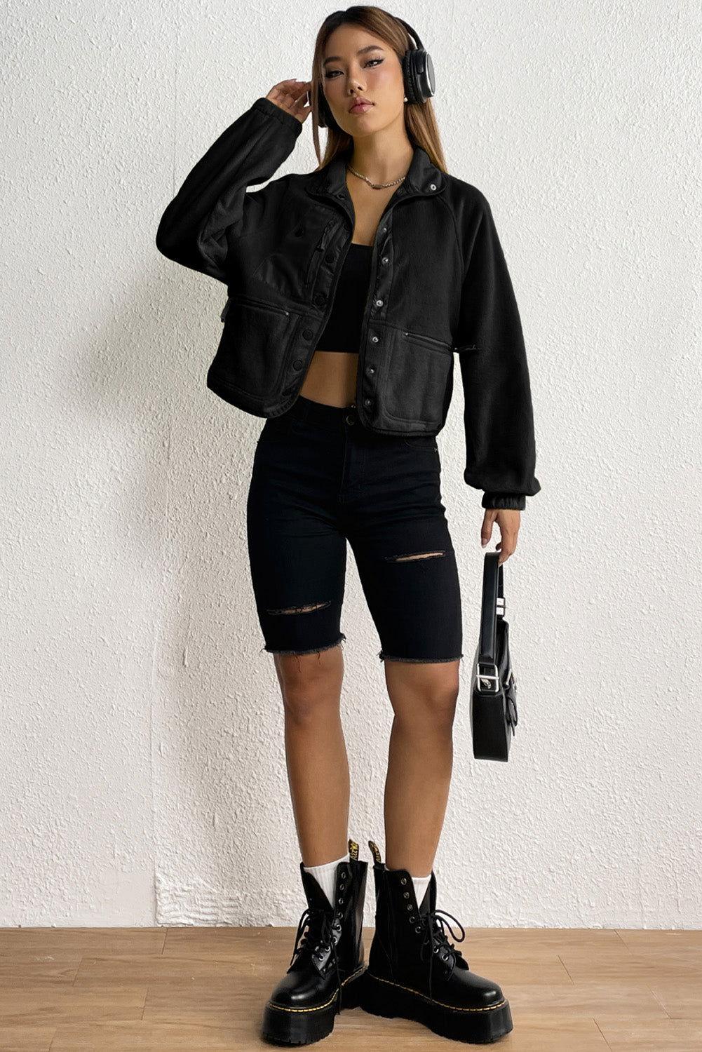 Snap Down Collared Jacket - Clothes For Her Online Store