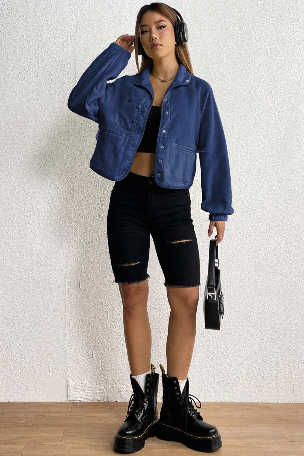 Snap Down Collared Jacket - Clothes For Her Online Store