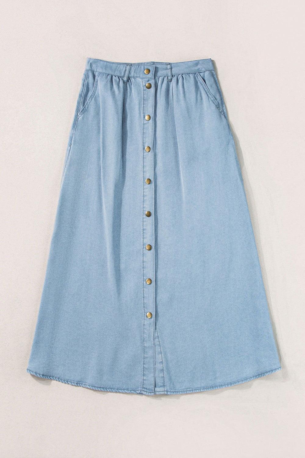 Snap Down High Waist Denim Skirt - Clothes For Her Online Store
