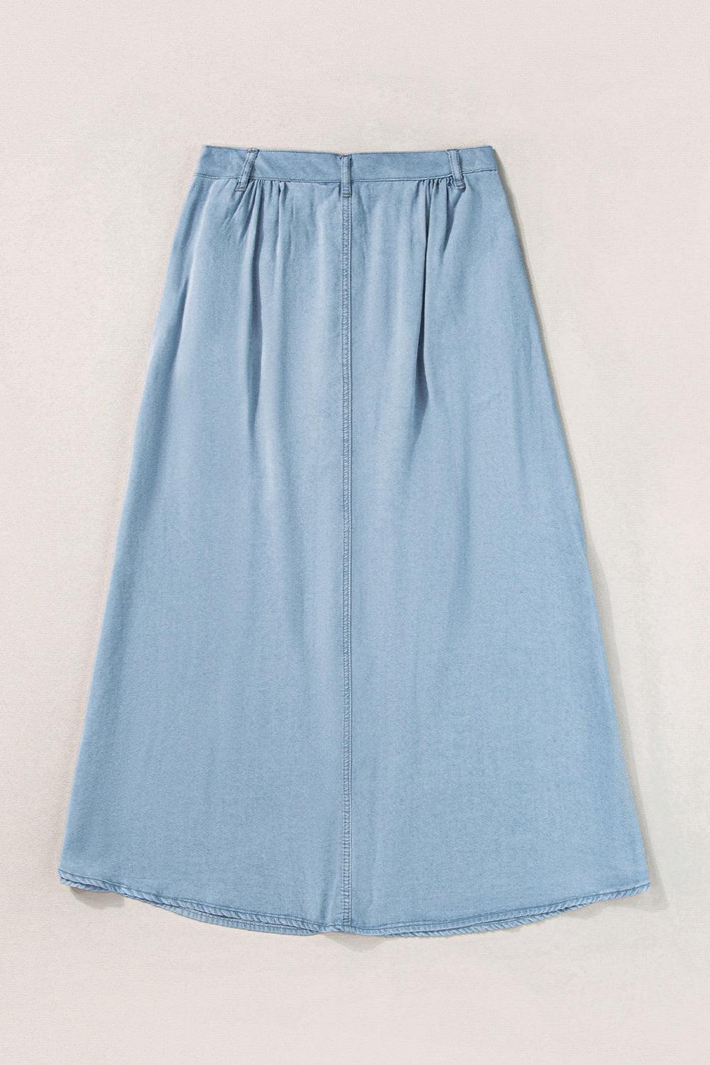 Snap Down High Waist Denim Skirt - Clothes For Her Online Store