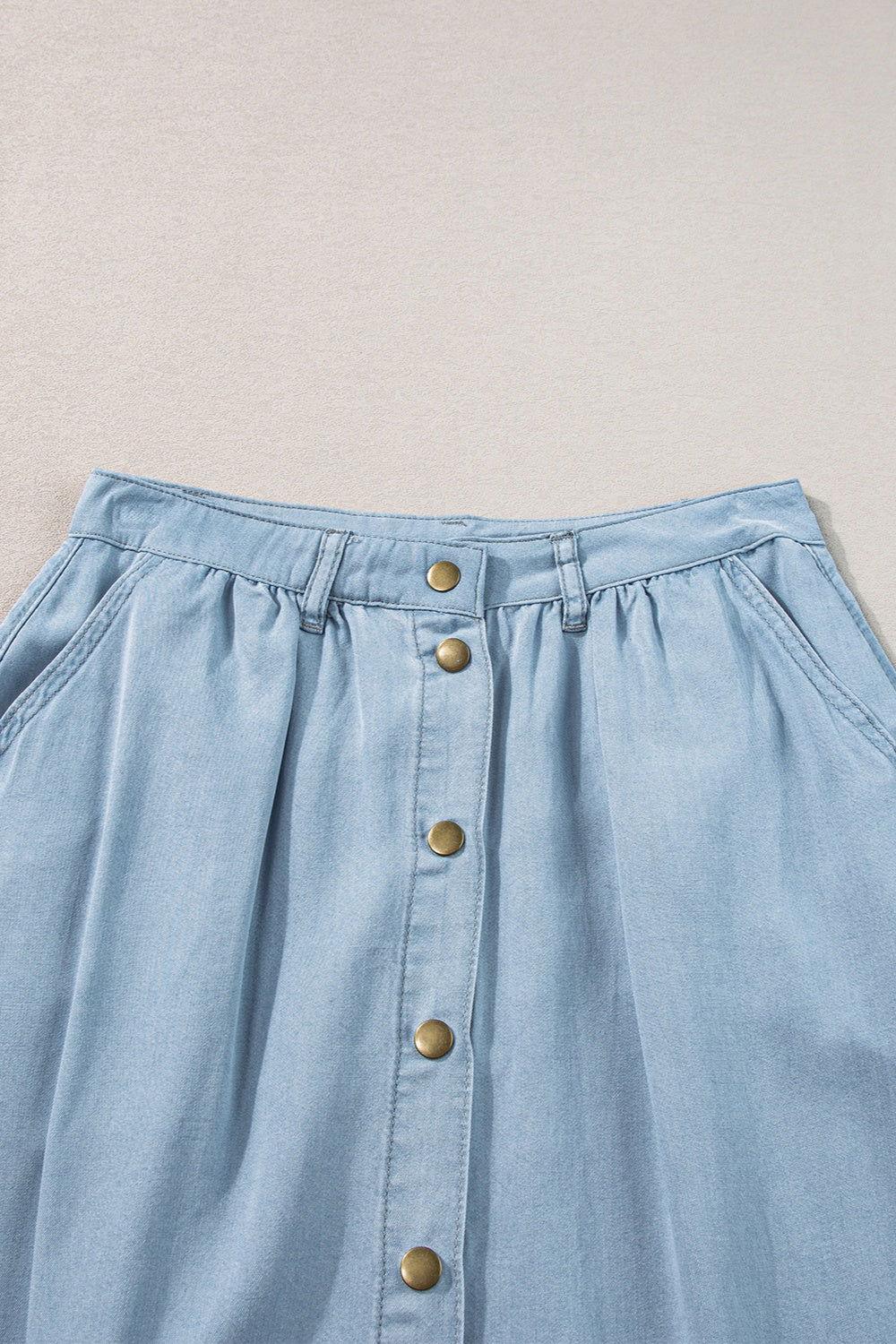 Snap Down High Waist Denim Skirt - Clothes For Her Online Store