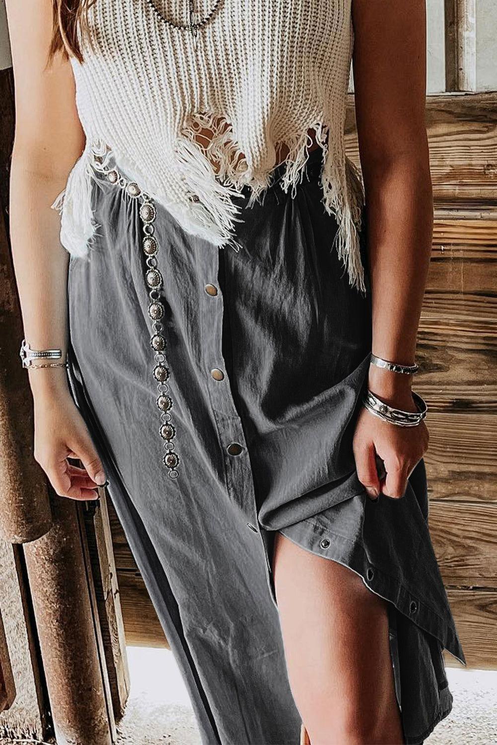 Snap Down High Waist Denim Skirt - Clothes For Her Online Store