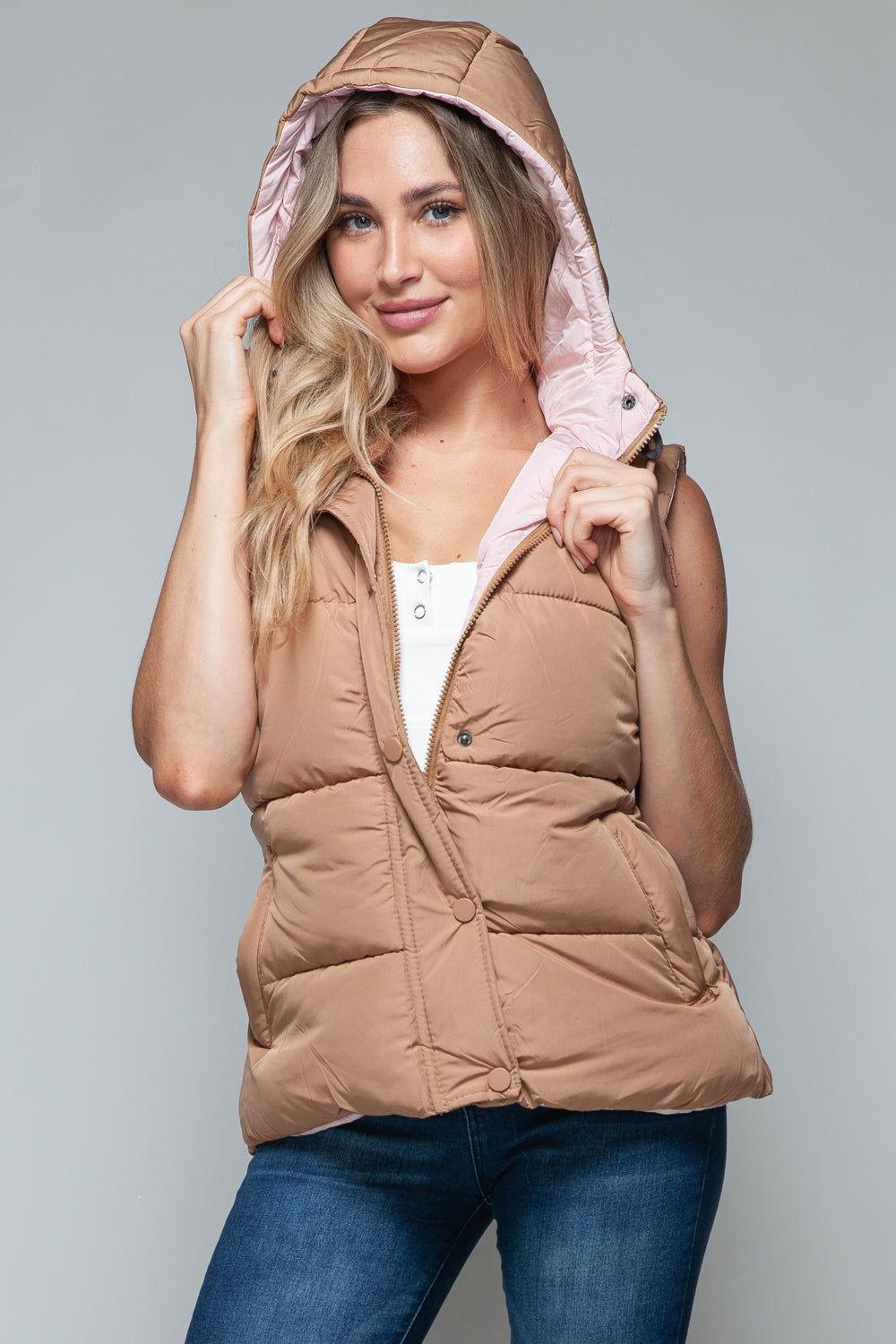 Snobbish Snap and Zip Closure Hooded Vest - Clothes For Her Online Store