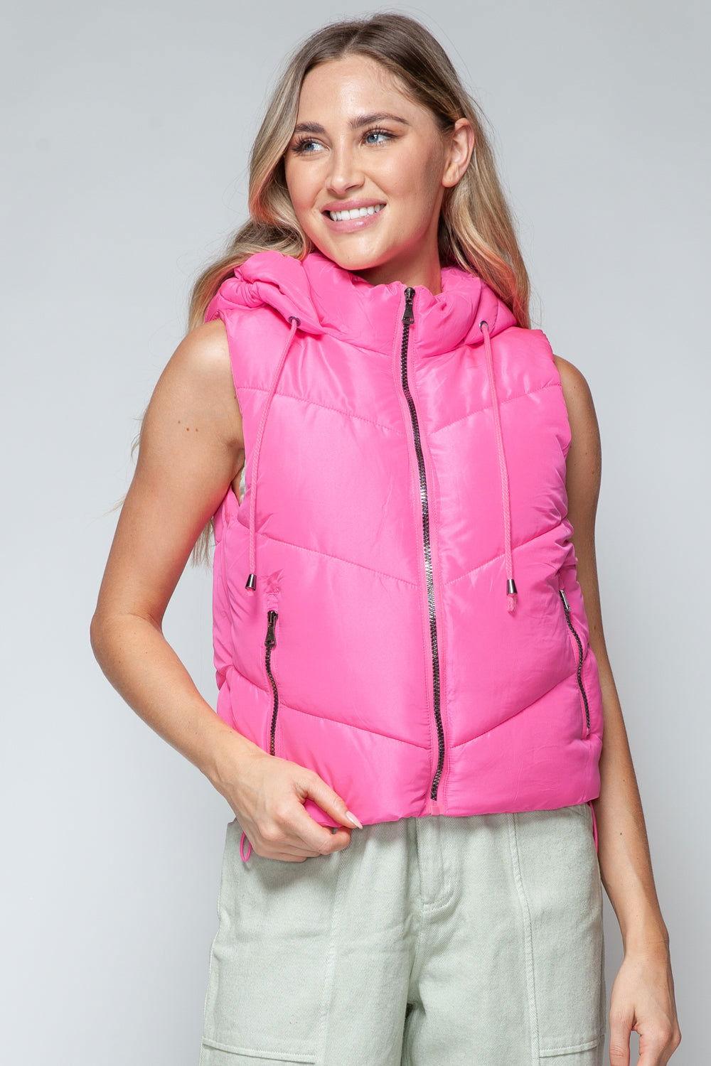 Snobbish Zip Up Quilted Hooded Vest - Clothes For Her Online Store