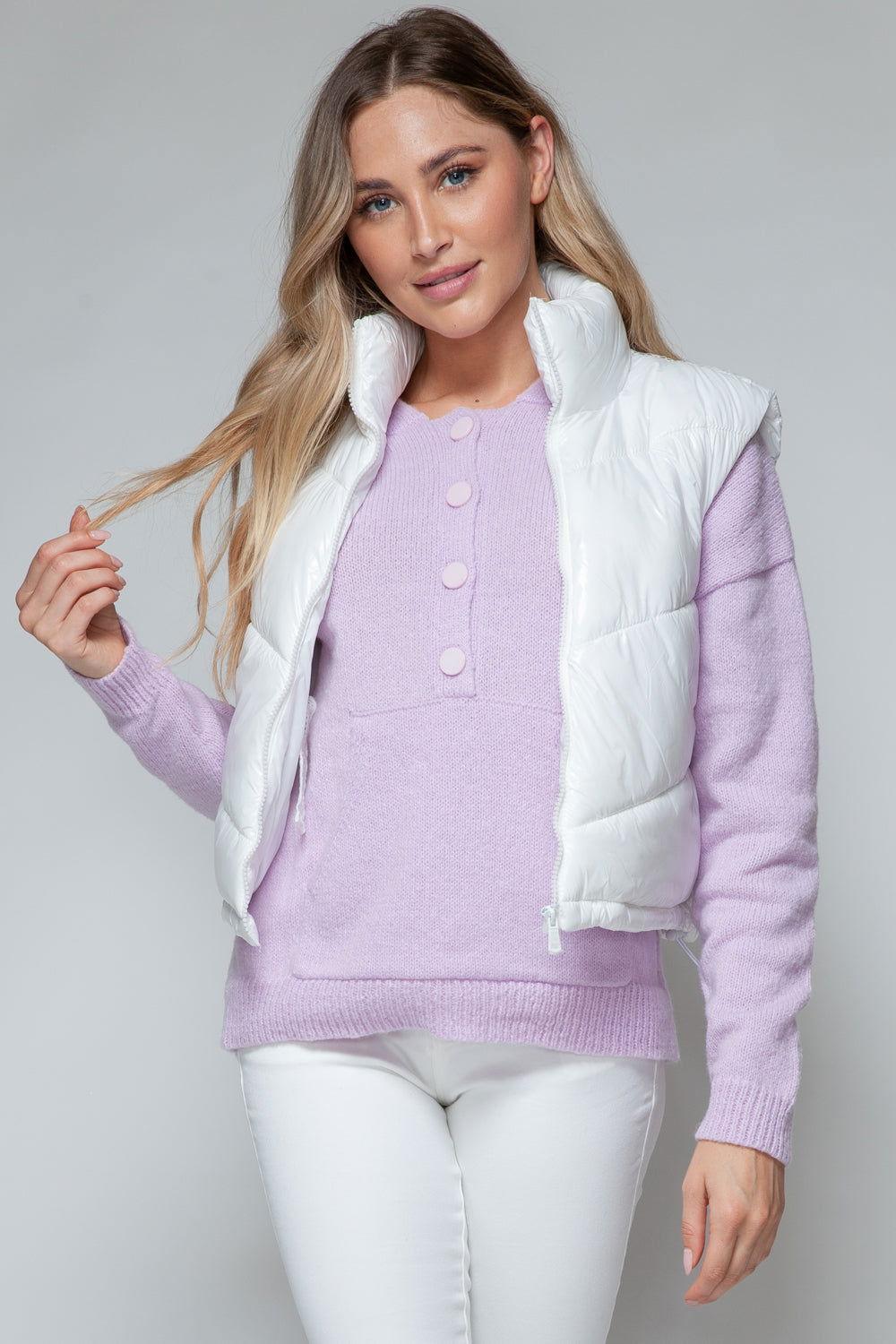 Snobbish Zip Up Turtleneck Shiny Quilted Vest - Clothes For Her Online Store