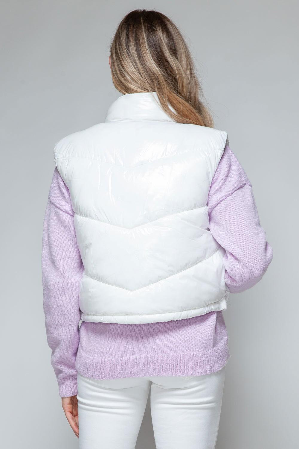 Snobbish Zip Up Turtleneck Shiny Quilted Vest - Clothes For Her Online Store