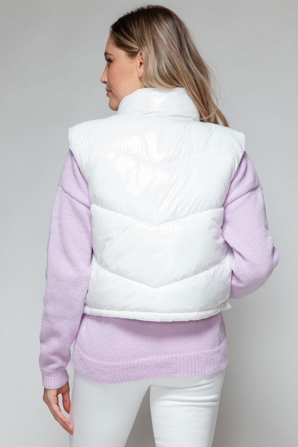 Snobbish Zip Up Turtleneck Shiny Quilted Vest - Clothes For Her Online Store