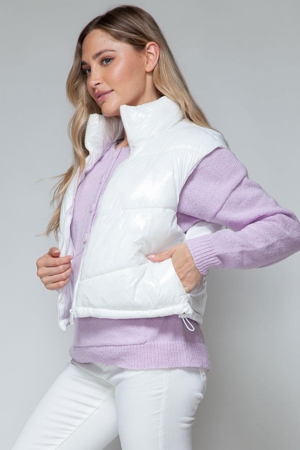 Snobbish Zip Up Turtleneck Shiny Quilted Vest - Clothes For Her Online Store