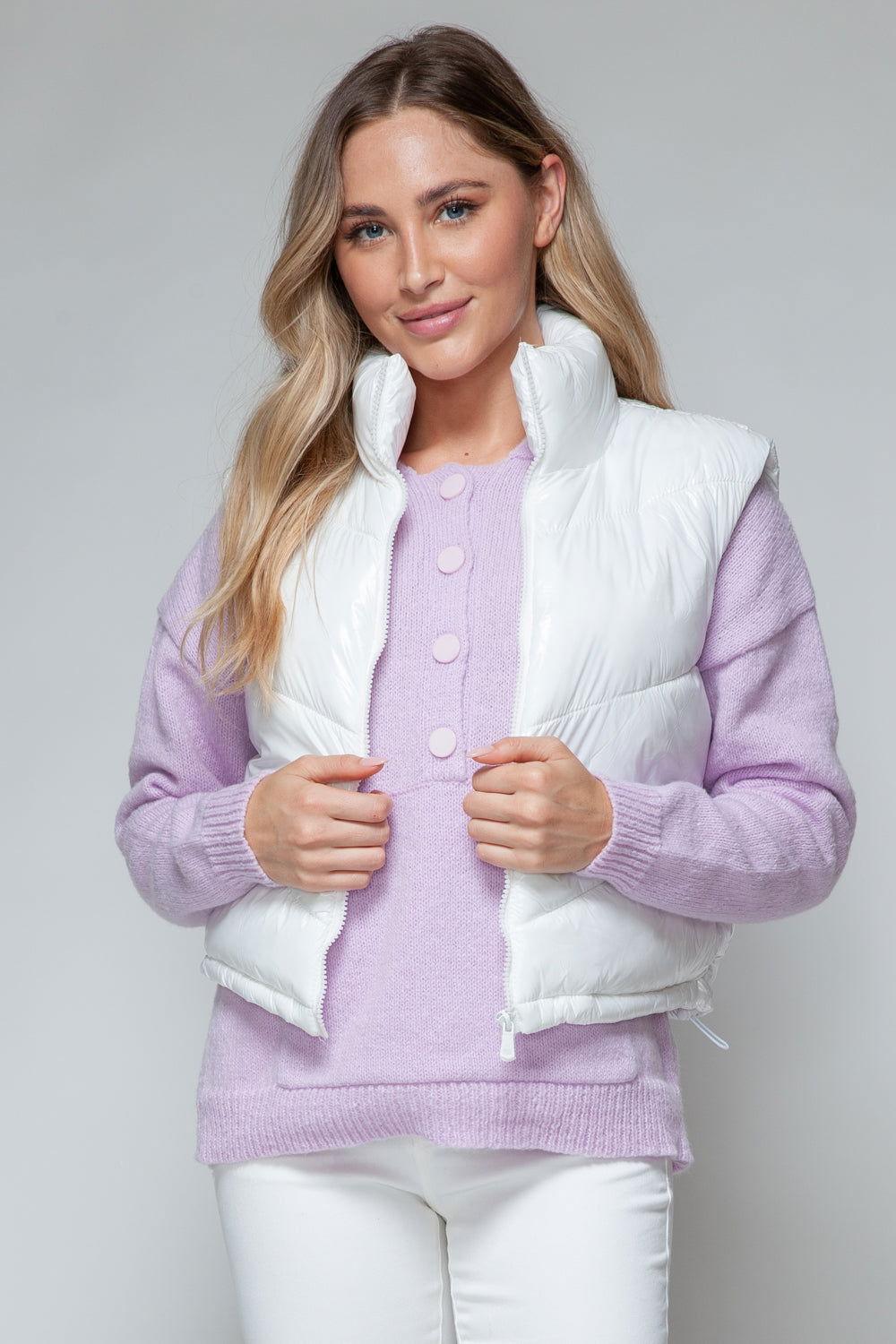 Snobbish Zip Up Turtleneck Shiny Quilted Vest - Clothes For Her Online Store