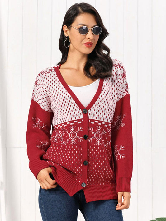 Snowflake Button Down Cardigan - Clothes For Her Online Store