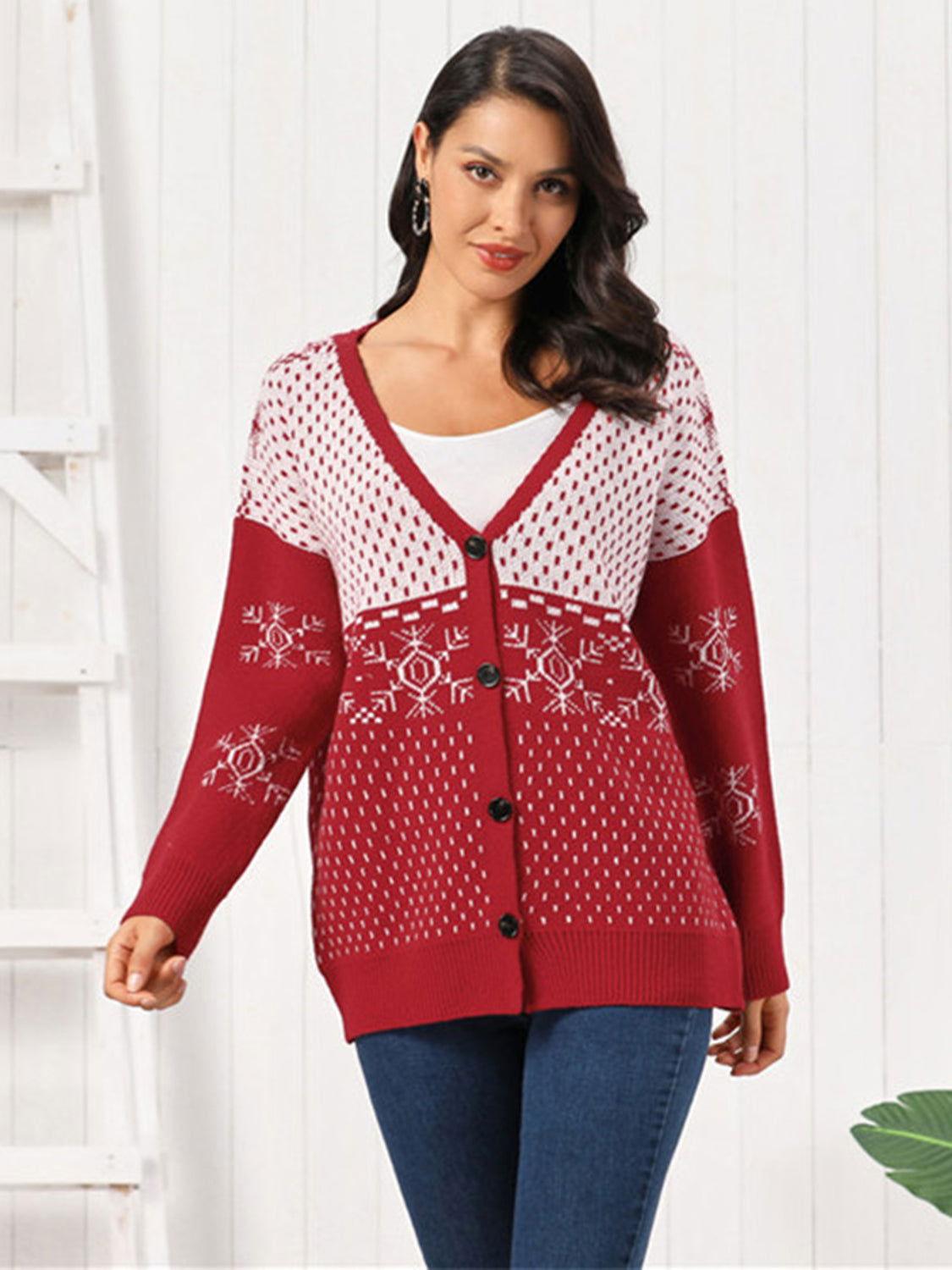 Snowflake Button Down Cardigan - Clothes For Her Online Store