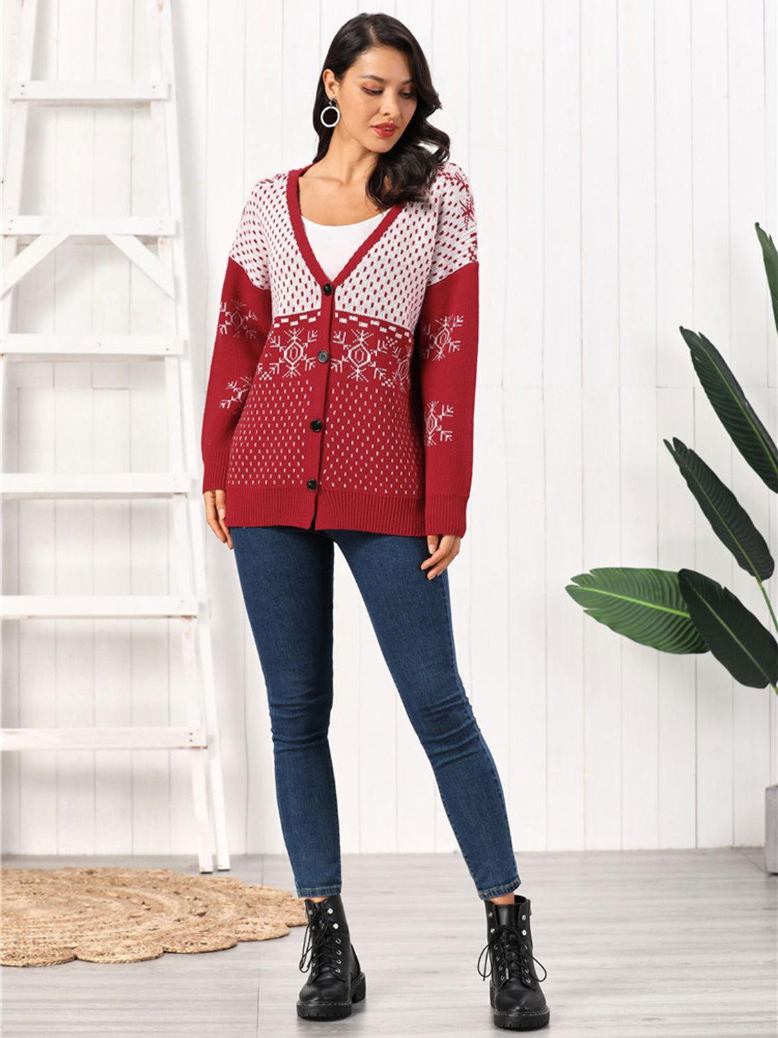 Snowflake Button Down Cardigan - Clothes For Her Online Store