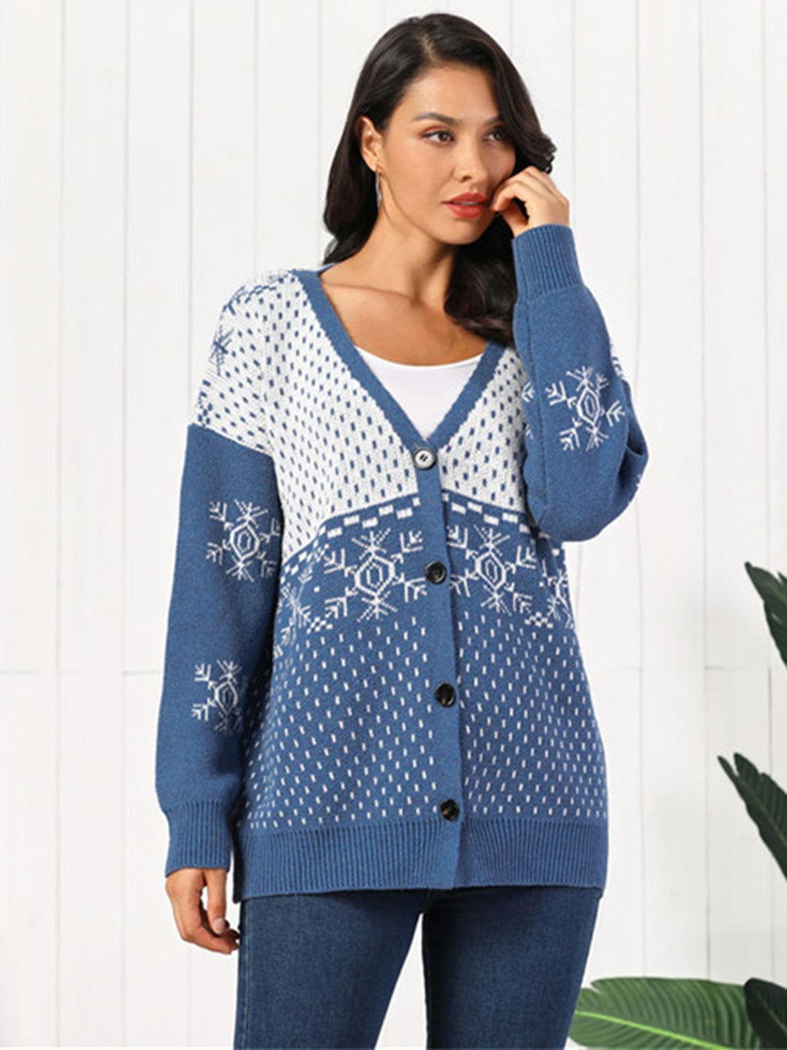 Snowflake Button Down Cardigan - Clothes For Her Online Store