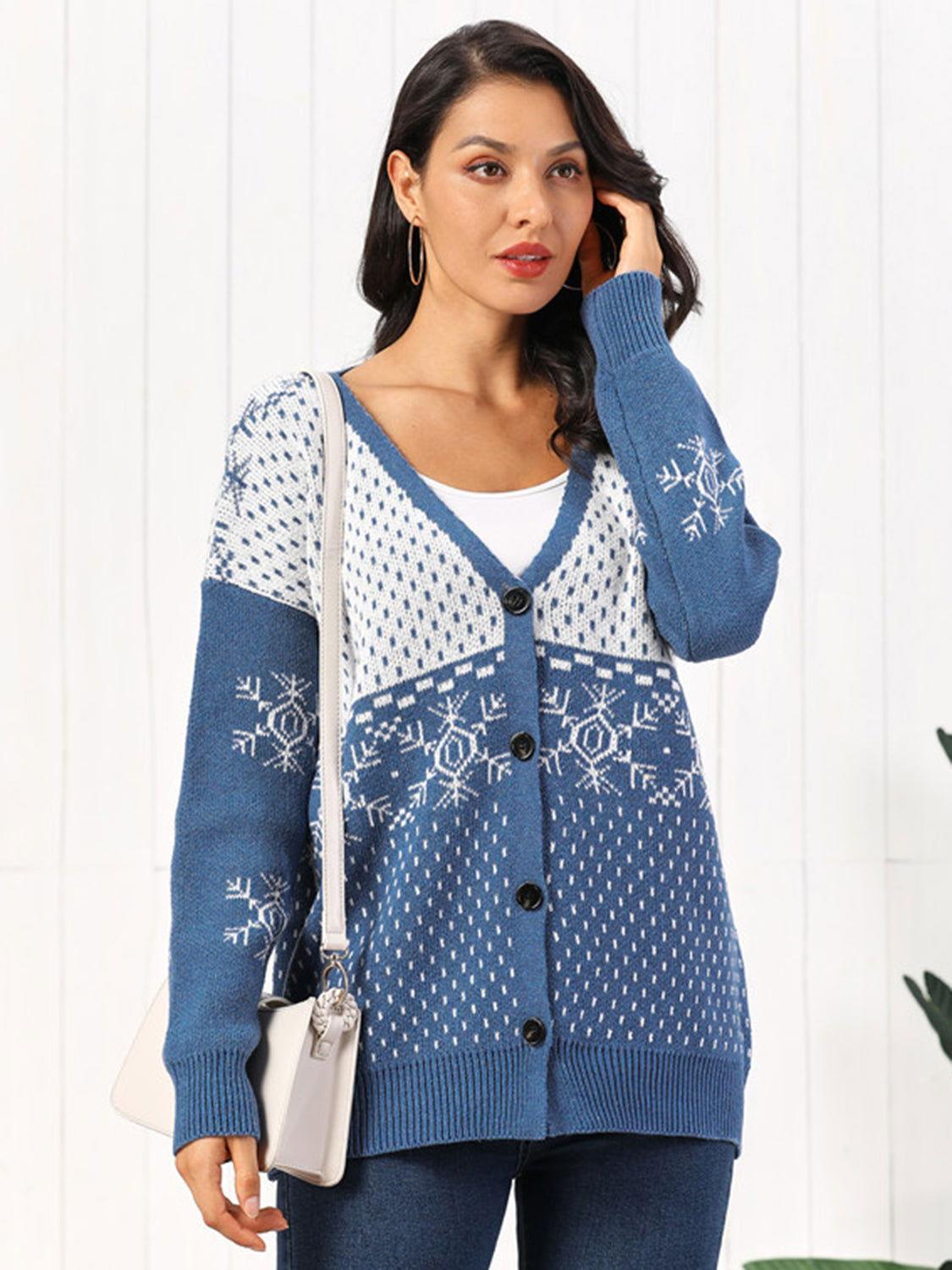 Snowflake Button Down Cardigan - Clothes For Her Online Store