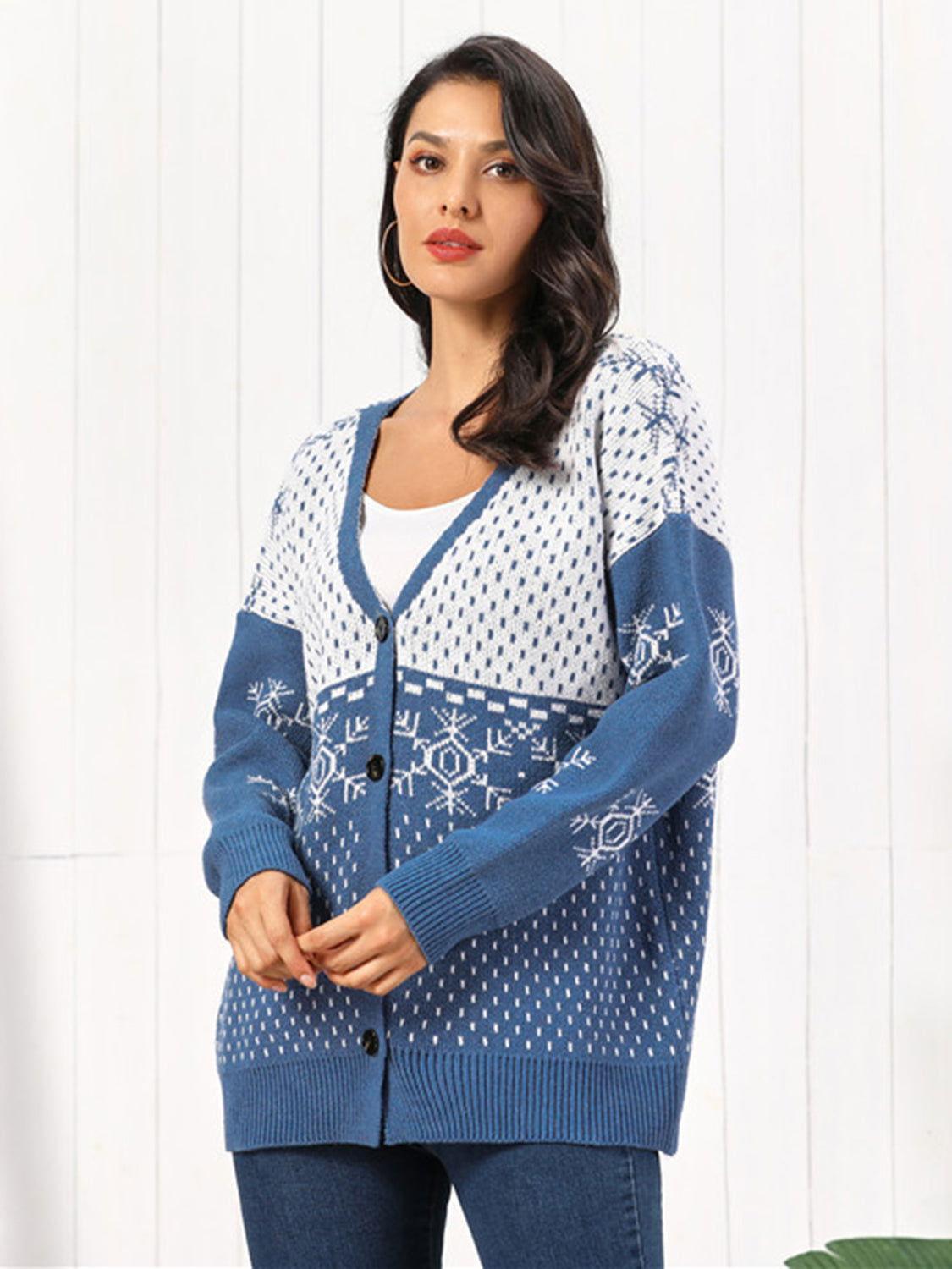 Snowflake Button Down Cardigan - Clothes For Her Online Store